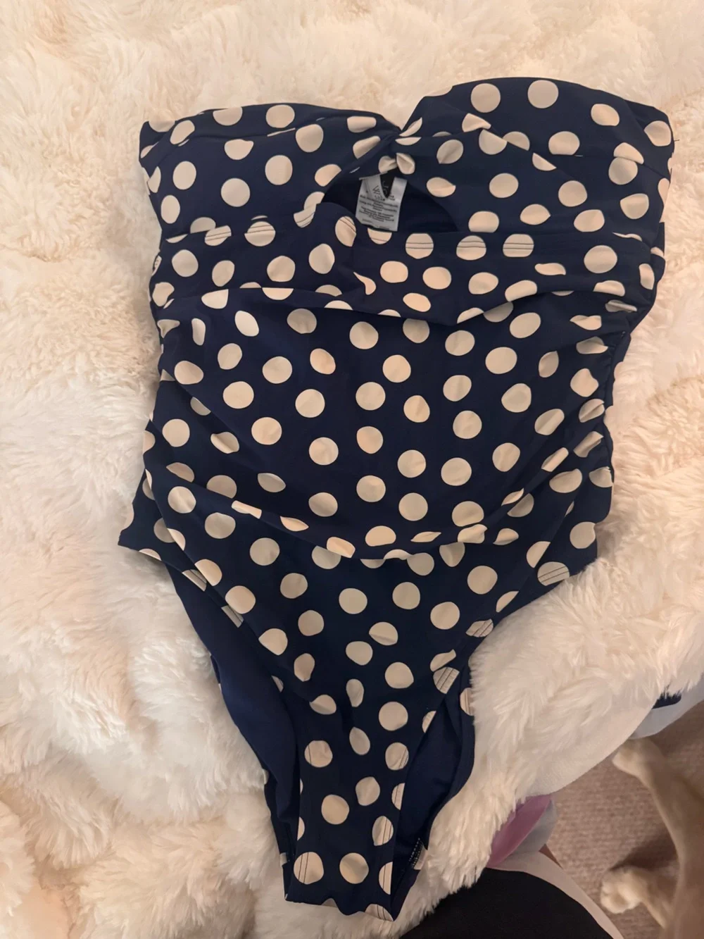 J. Crew Navy and Cream Polka Dot One-Piece Swimsuit